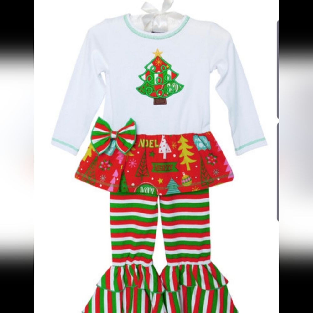Embroidered Tree Stripe Ruffle Outfit